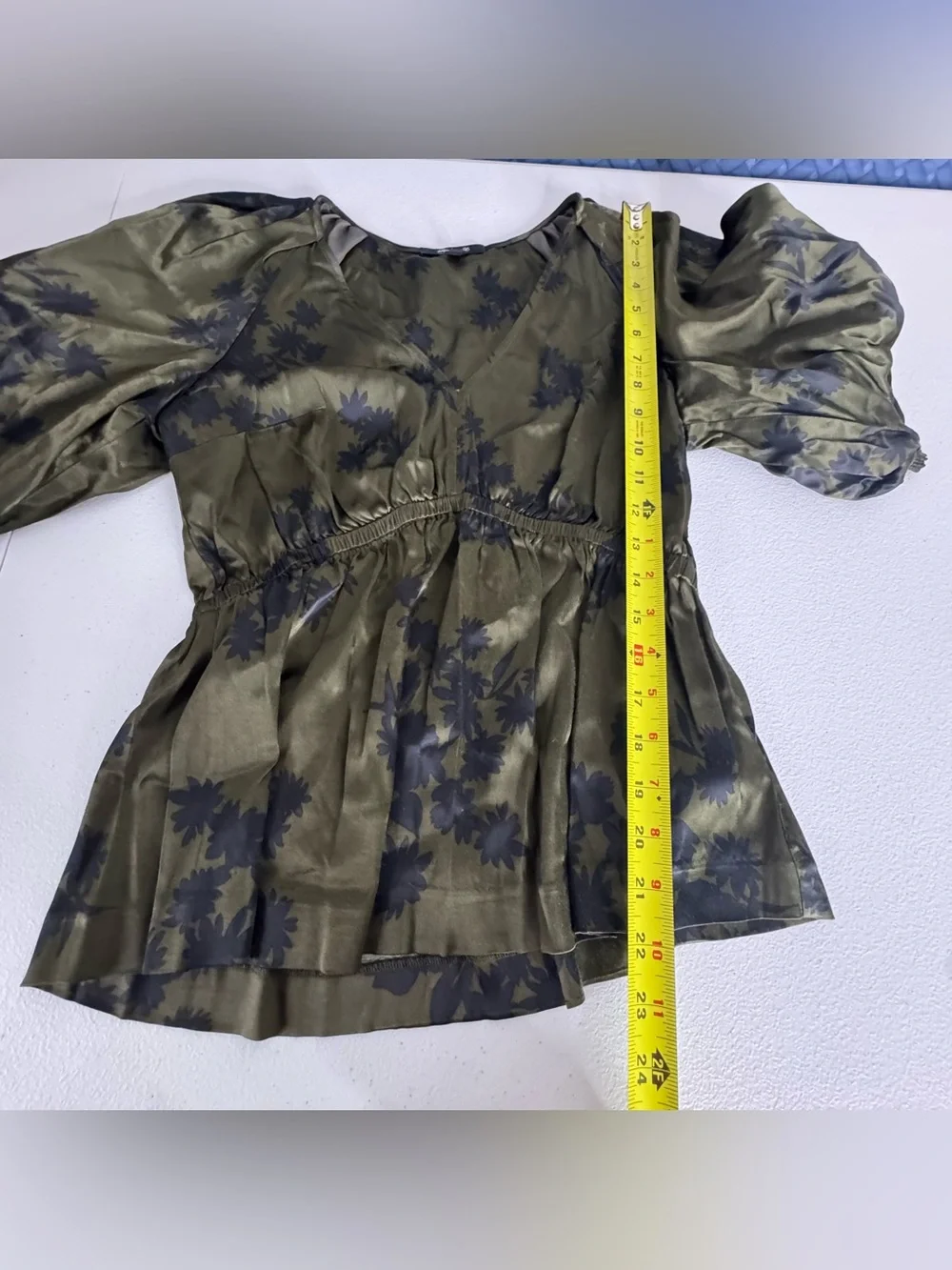Madewell Satin Shirred Puff Sleeve Blouse Size S